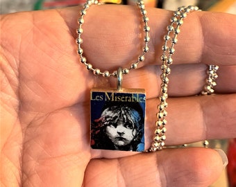 Les Miserables Scrabble Tile Necklace With Silver Palted Ball Chain