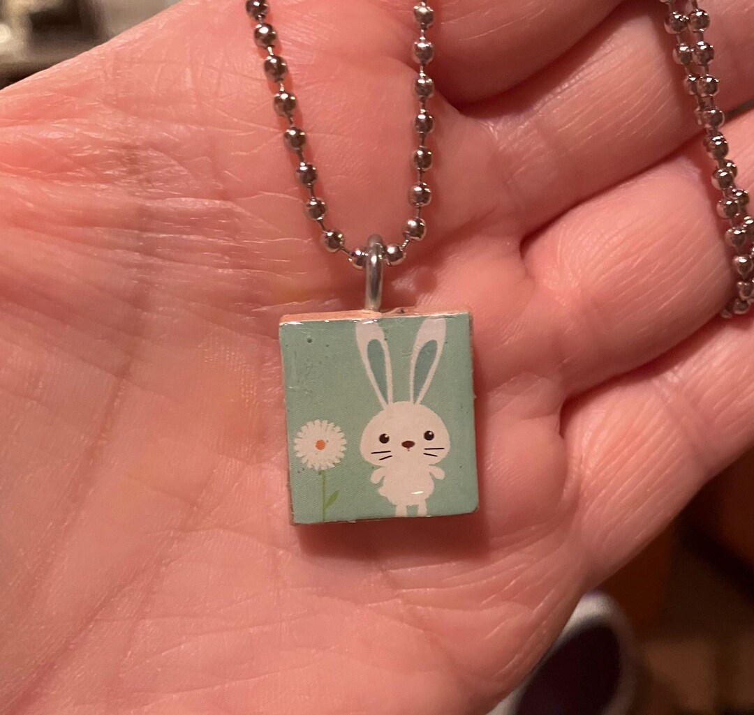 Blue Easter Bunny With Daisy on a Stainless Steel Ball Chain - Etsy