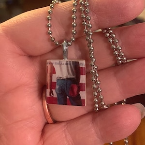 Bruce Springsteen Born in the USA Scrabble Tile Pendant With Stainless Steel Ball Chain