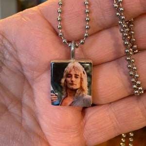 Young Rod Stewart Scrabble Tile Pendant With Stainless Steel Ball Chain