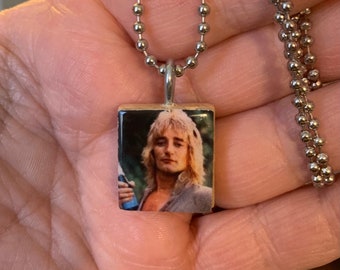 Young Rod Stewart Scrabble Tile Pendant With Stainless Steel Ball Chain