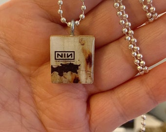 Nine Inch Nails Downward Spiral Scrabble Pendant With 24 Inch Stainless Steel Ball Chain