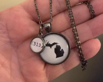 Detroit Michigan Area Code 313 Necklace With Dangle Charm