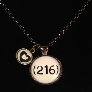 216 Area Code Necklace with Heart Ohio Dangler Charm