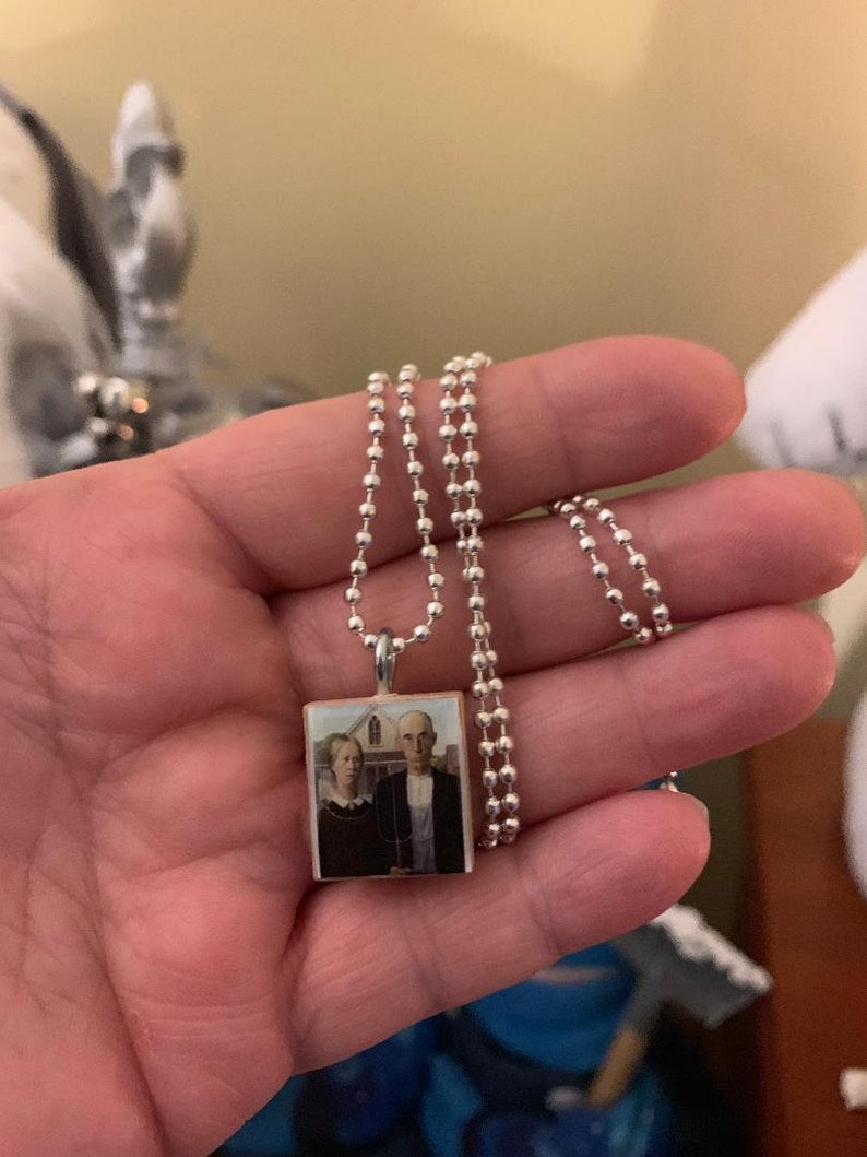 American Gothic Scrabble Tile Pendant With Silver Plated Ball Chain