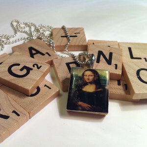 Mona Lisa Scrabble Tile Pendant With Ball Chain Necklace