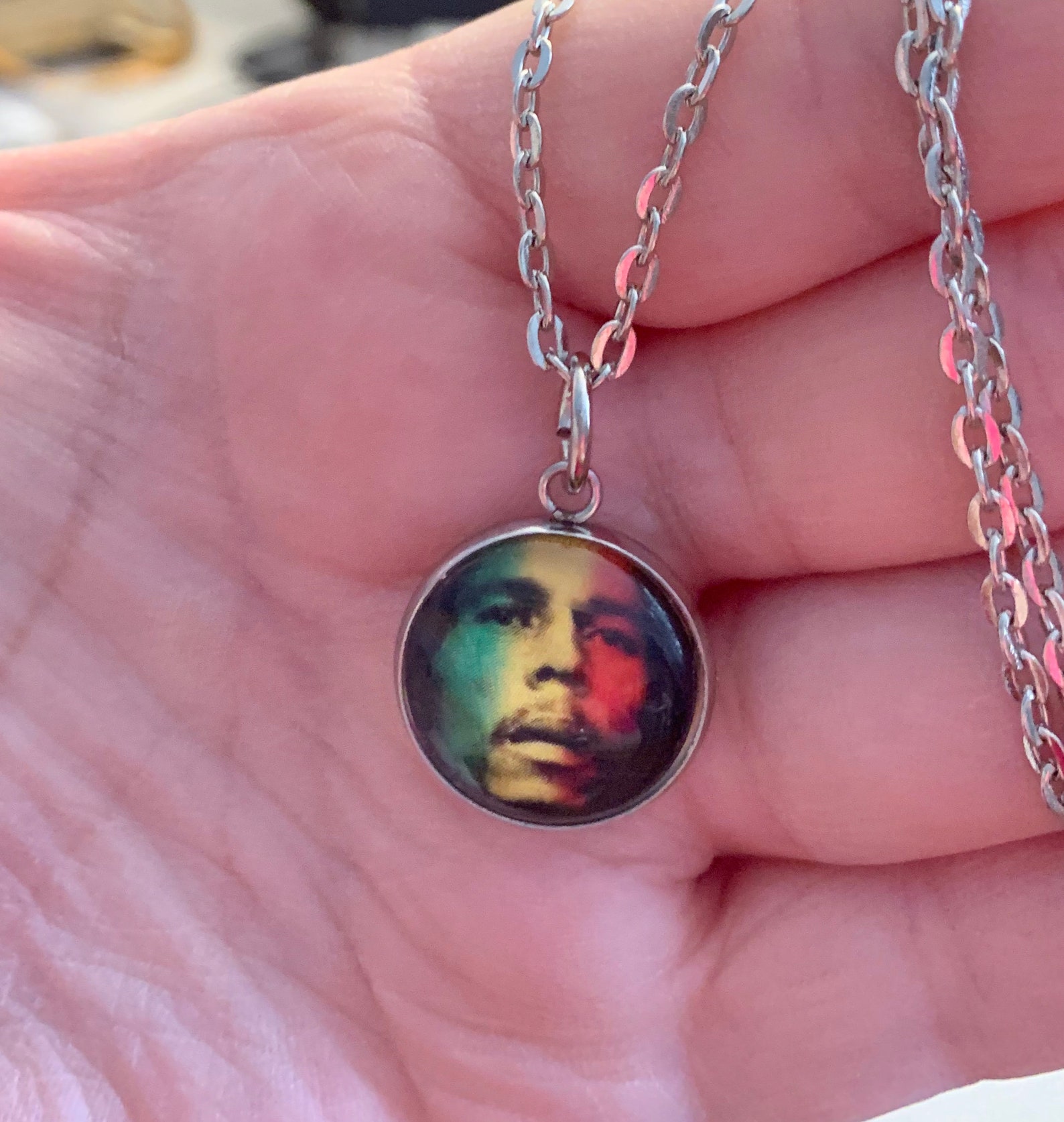 Bob Marley Necklace With Stainless Steel Rolo Chain Etsy