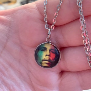 Bob Marley Necklace With Stainless Steel Rolo Chain
