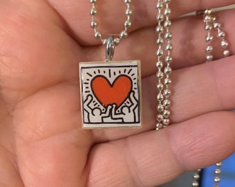 Keith Haring Love Scrabble Tile Pendant With Silver Plated Ball Chain