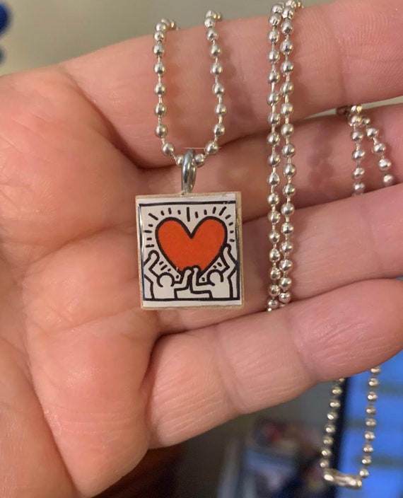 Keith Haring Love Scrabble Tile Pendant With Silver Plated Ball Chain