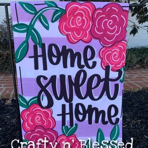 Home Sweet Home Lilac Striped Floral Double Sided Garden Flag
