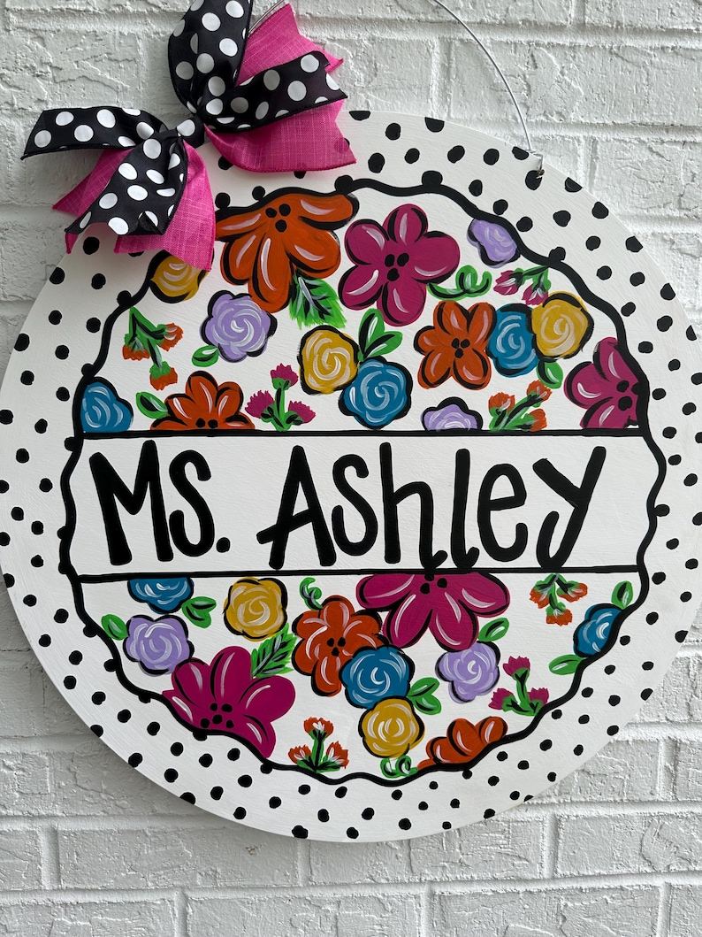 Floral Dot Teacher Custom Door Hanger - Etsy