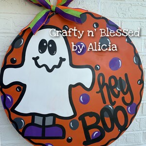 Hey Boo Ghost Circle Personalized Door Hanger