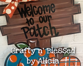 Tuscan Teal Pumpkin Patch Personalized Door Hanger