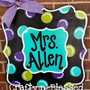 Personalized Large Polka Dot Teacher Door Hanger Made to Order