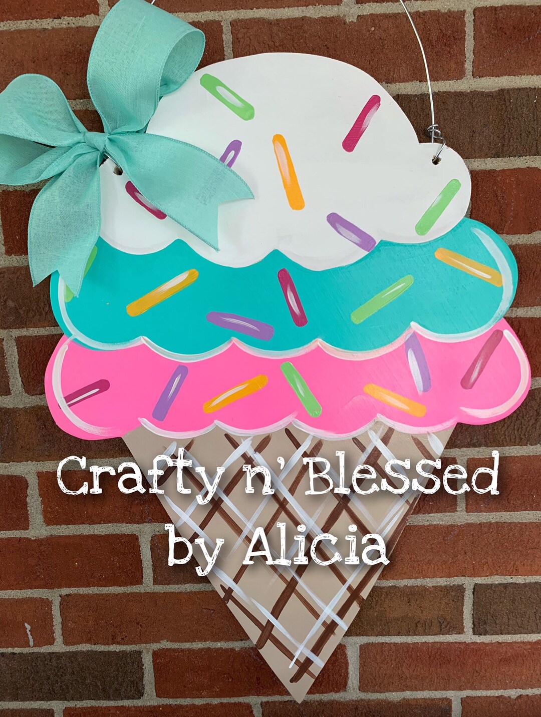 Personalized Colorful Ice Cream Door Hanger Made to Order Etsy