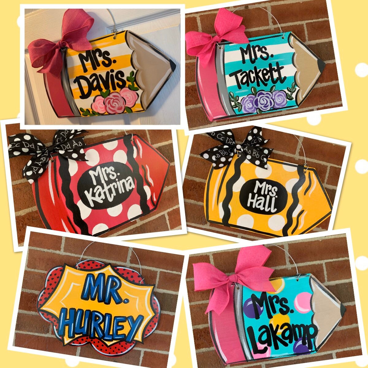 Personalized Teacher Pencil, Crayon and Superhero Door Hangers