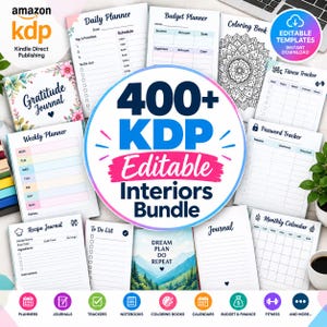 Puede incluir: Una colección de plantillas imprimibles de planificadores y diarios que incluye un planificador diario, presupuesto, libro para colorear, rastreador de fitness, planificador semanal, diario de recetas, lista de tareas y un calendario mensual.