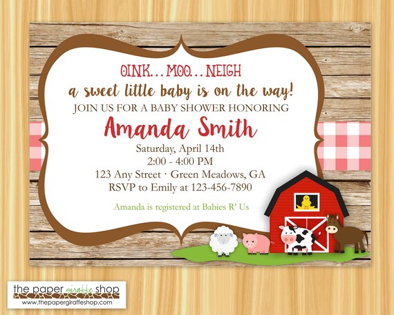 farm themed baby shower invitations