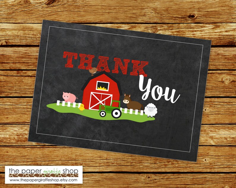 Farm Theme Chalkboard Thank You Card Barn Thank You Card | Etsy