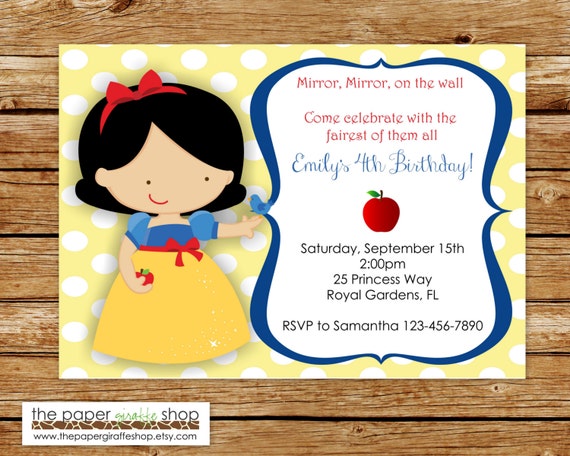 Snow White Invitation Snow White Birthday Party Princess Etsy