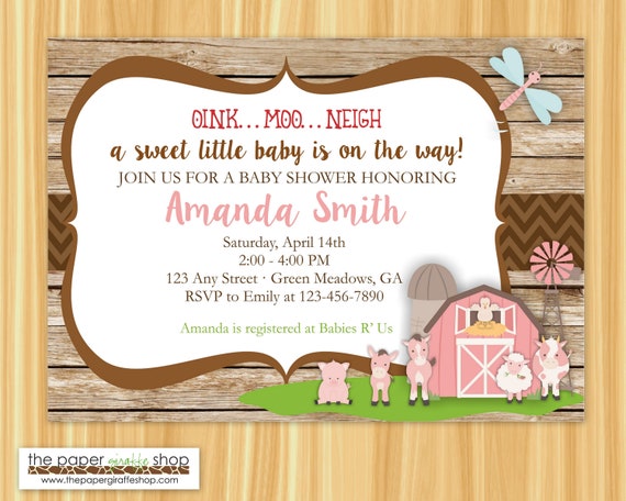 farm baby shower invitation  farm theme baby shower invitation  pink barn  baby shower invitation  farm animals baby shower invitation