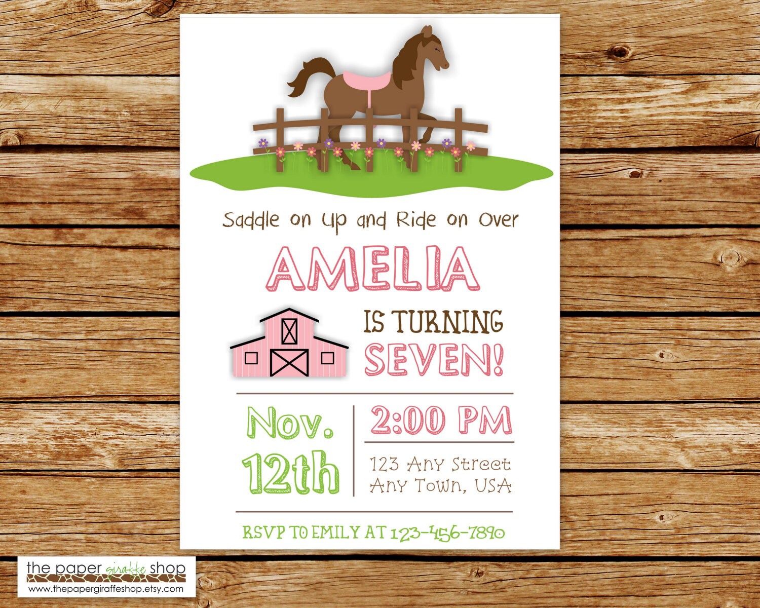 Horse Invitation Horse Birthday Invitation Horseback Etsy