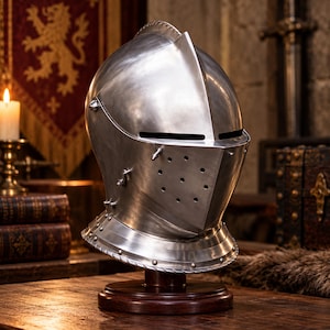 Handcrafted Steel Armet Helmet, Gothic Knight Helm with Hinged Visor (LARP Cosplay)