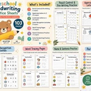 Handwriting Practice Sheets | Preschool Alphabet Tracing Worksheets |  Letter Tracing | Sight Words | Cursive | pdf
