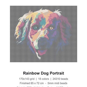 Rainbow Dog Portrait Perler Bead Pattern Colorful Printable PDF
