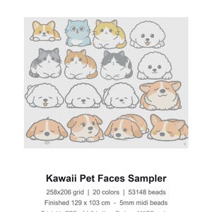 Kawaii Pet Faces Perler Bead Pattern 16 Cats Dogs Printable PDF