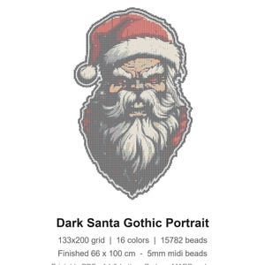 Dark Santa Gothic Portrait Perler Bead Pattern Printable PDF