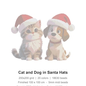 Cat and Dog in Santa Hats Perler Bead Pattern Printable PDF
