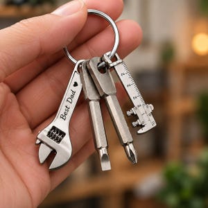 Personalised Mini Tool Keyring: Engraved Wrench & Screwdriver Set, Handyman Gift for Dad, Mechanic, Builder or Carpenter