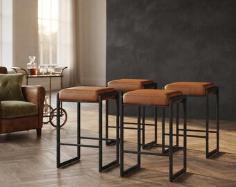 Bar Stools Set of 2, Counter Height Bar Stools PU Leather, Modern Kitchen Counter Stools, Upholstered Breakfast Bar Stool, Easy Assembly