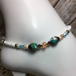 Healing - Turquoise Ankle Bracelets/Anklets/Swarovski Crystal/Zen/Mala/ Anklet/Czech Ankle Bracelets/Mosaic Turquoise Anklets