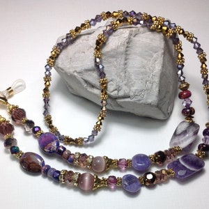 Stone/Eyeglass Necklace/Eyeglass Chain/Purple Eyeglass Holder/Eyeglass ID Holder/Lanyard/Teacher/Beaded Lanyard/Beaded Eyeglass Chain