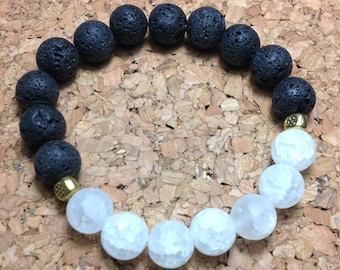 Healing - Essential Oil Lava Diffuser Bracelet/Quartz/Healing Stone Bracelets/Aroma Therapy/Men's/Lava Rock/Quartz Crystal Beaded Bracelets