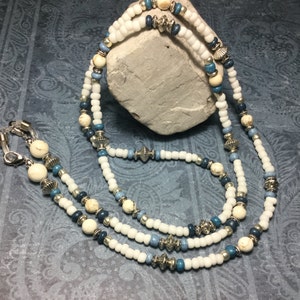 Handmade Eyeglass Cord/Necklace/ Holder/Howlite Gemstone Eyeglass Chain/White Eyeglass Holder/Badge/ID Holder/Mask/Beaded/Teacher/Nurse/Work