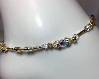 Connessione - Cavigliere in cristallo AB trasparente/Bracciali alla caviglia in cristallo Swarovski trasparente IN ALLUMINIO/Cavigliere da sposa in cristallo/Cavigliere in argento oro