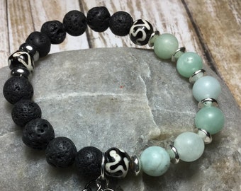 Confidence - Bone, Lava, Aventurine Bracelet/Essential Oil Bracelet/Meditation Stone Bracelet/Healing Stone Bracelet