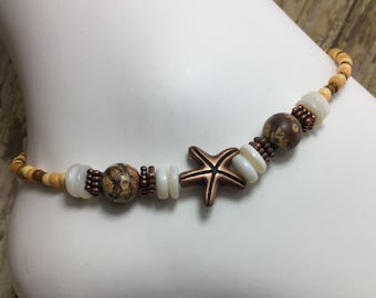 Leopard Jasper Anklet/Starfish Ankle Bracelet/Stone Ankle Bracelet/Summer/Beaded Anklet/Healing Stone Ankle Bracelet/Beach Anklets
