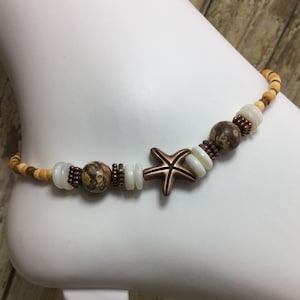 Leopard Jasper Anklet/Starfish Ankle Bracelet/Stone Ankle Bracelet/Summer/Beaded Anklet/Healing Stone Ankle Bracelet/Beach Anklets