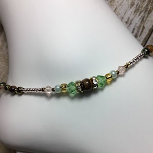 Luck - Healing Tigerseye Gemstone Anklet/Rustic Stone Ankle Bracelet/Swarovski Crystal Anklets/Gemstone Anklet/Summer/Beaded Anklet