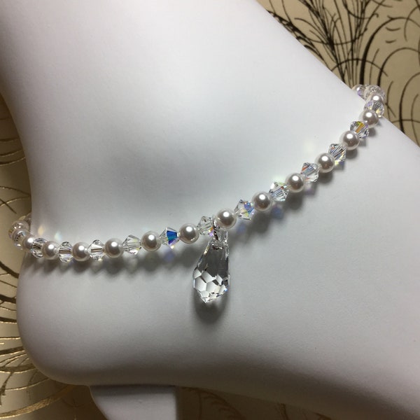 Spirituality- Swarovski Crystal Anklet/Swarovski Crystal Ankle Bracelet/Bridal/Swarovski Crystal Pearl Anklet/Wedding/Gift Anklet