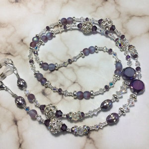 Healing/Swarovski Crystal/Pearl/Eyeglass/Chain/Holder/Necklace/Leashe/Lanyard/Mask/ID Badge/Purple Crystal/Meditation/Mala