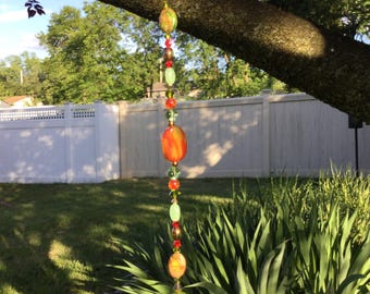 Healing Suncatcher/Prism/Garden Ornament/Stone/Crystal/Green Jasper/Quartzite/Agate Stone/Swarovski Crystal/Czech Glass/Window/Garden Art