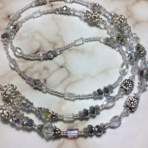 Clear/Silver Swarovski Crystal/Eyeglass/Lanyard/Badge Holder/Mask/Beaded/Work Lanyards/Spiritual/Feng Shui/Leashe/Nurse/Teacher Lanyard