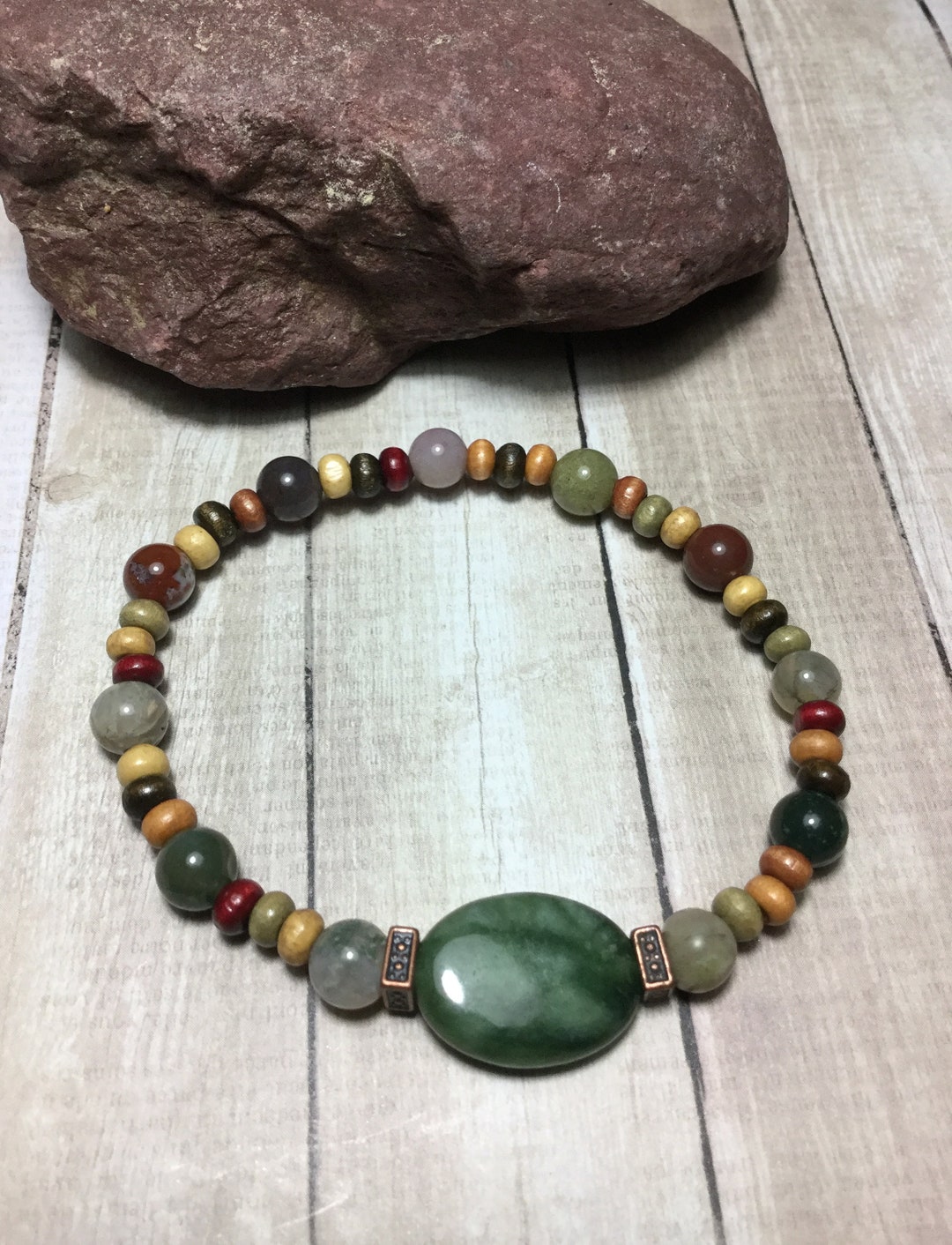 Chinese Marble Jasper Stone Wood Bracelet/mala/zen/yoga/wood Mens ...