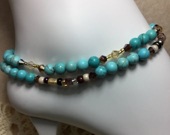 Healing - Healing Turquoise Bracelet/Healing Stone Anklets/Swarovski Crystal Ankle Bracelets/Boho Turquoise Anklet/Beaded/Summer Anklet